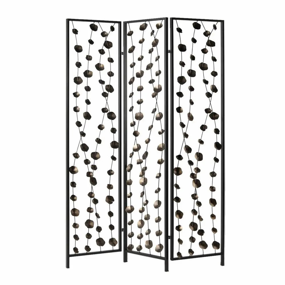 71" Gray Iron Folding Three Panel Screen Room Divider - NOBLE HOME INTERIORS