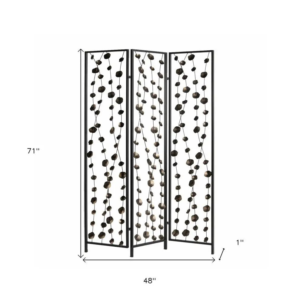 71" Gray Iron Folding Three Panel Screen Room Divider - NOBLE HOME INTERIORS