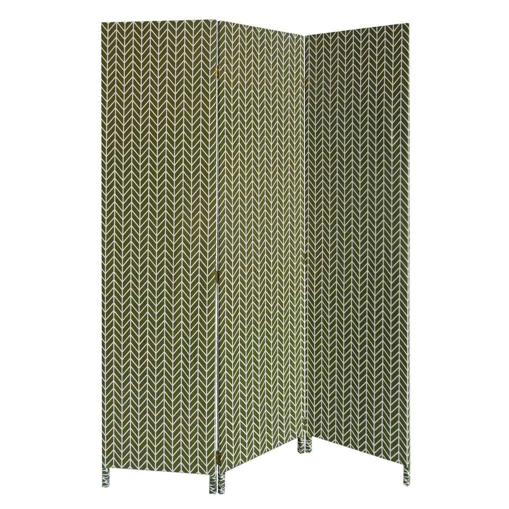 71" Green Fabric Folding Three Panel Screen Room Divider - NOBLE HOME INTERIORS