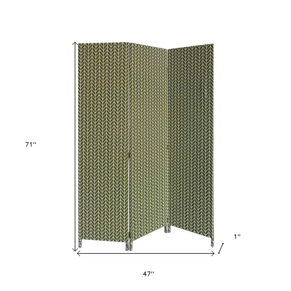71" Green Fabric Folding Three Panel Screen Room Divider - NOBLE HOME INTERIORS