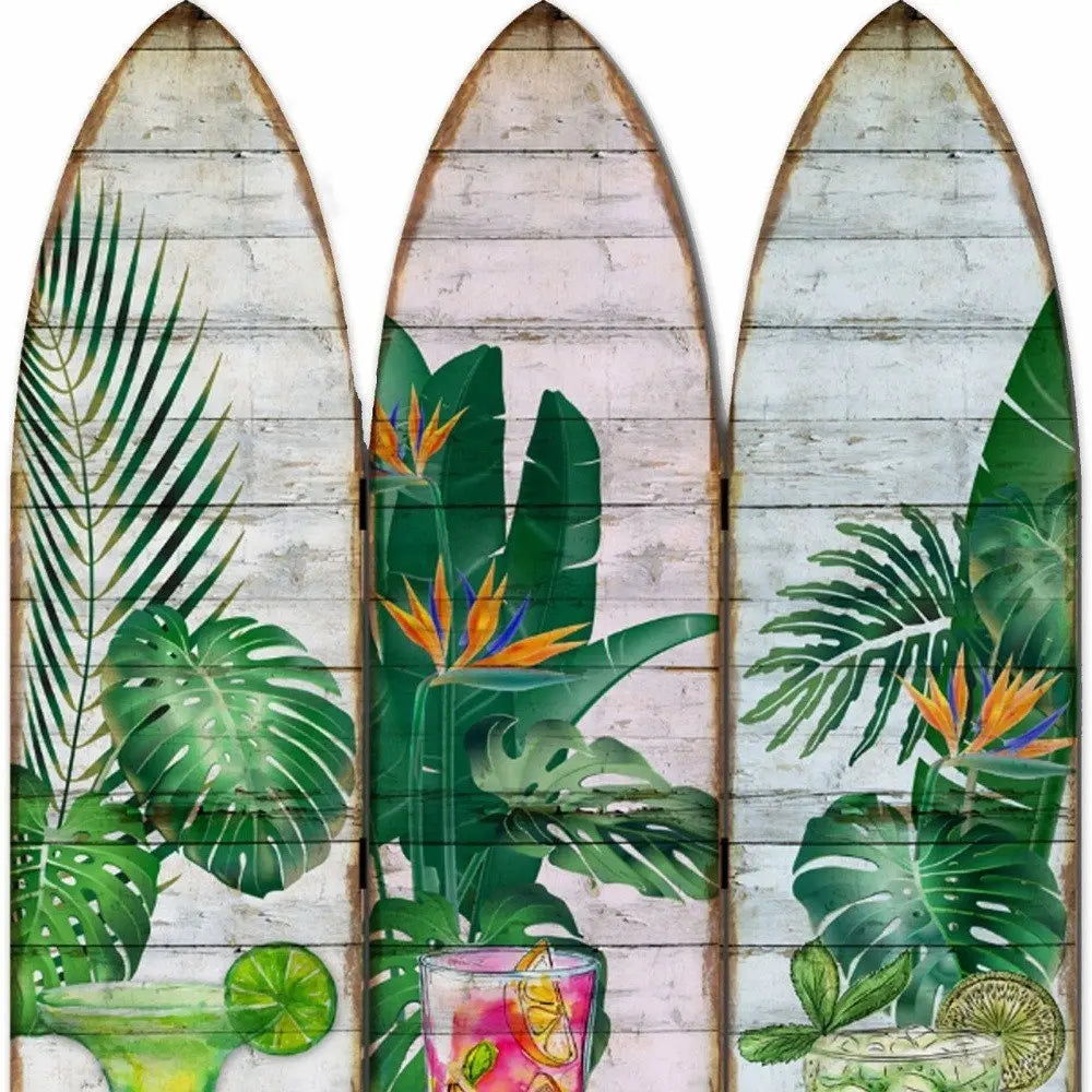 71" Green Solid Wood Folding Three Panel Screen Room Divider - NOBLE HOME INTERIORS