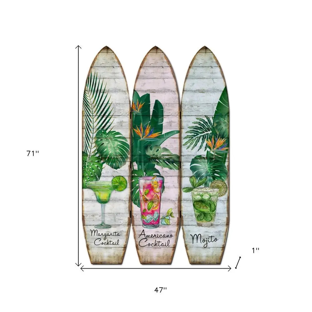 71" Green Solid Wood Folding Three Panel Screen Room Divider - NOBLE HOME INTERIORS