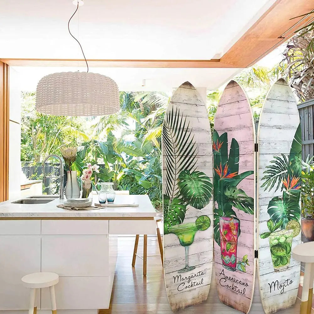 71" Green Solid Wood Folding Three Panel Screen Room Divider - NOBLE HOME INTERIORS