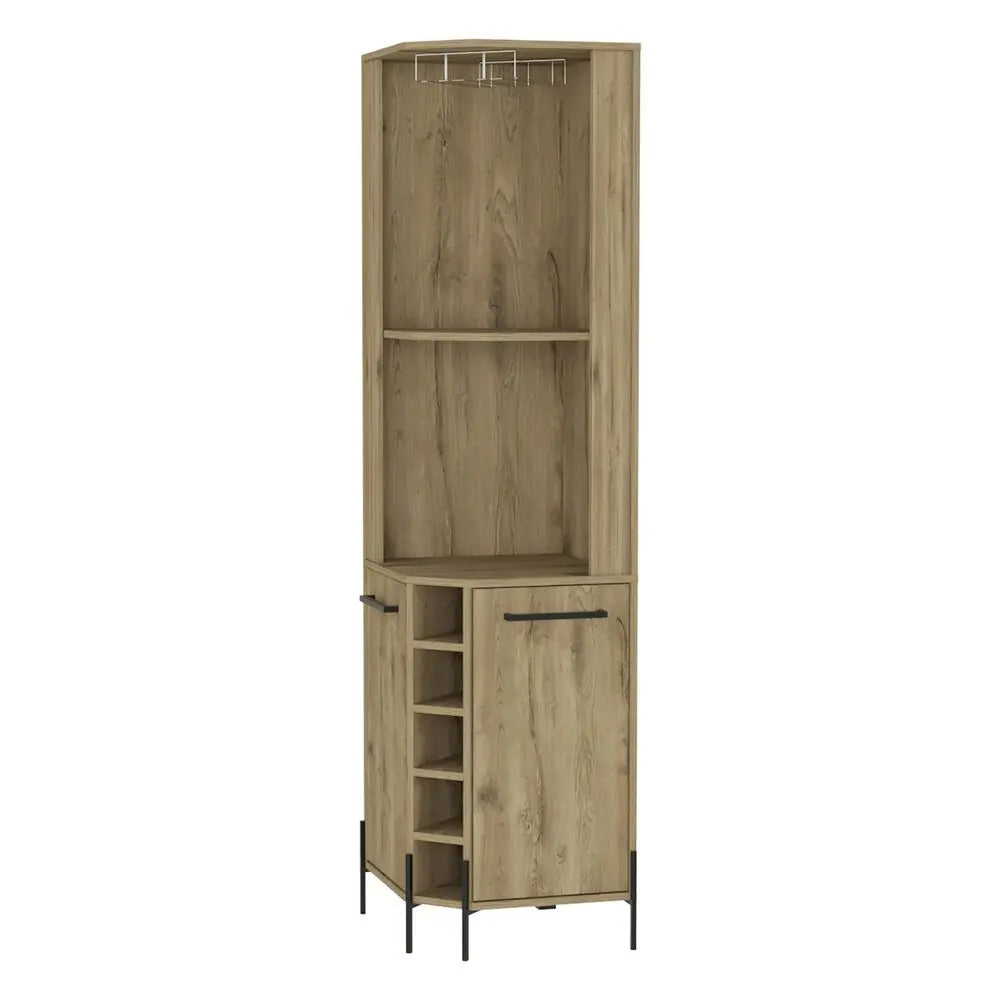 71" Natural Wood Corner Bar Cabinet With Two Doors - NOVA HOME FURNITURE