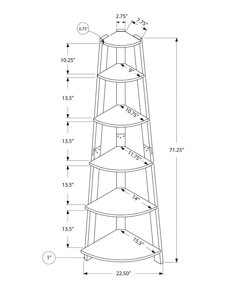 71" Oak Particle Board and Wood Five Tier Corner Bookcase - NOBLE HOME INTERIORS