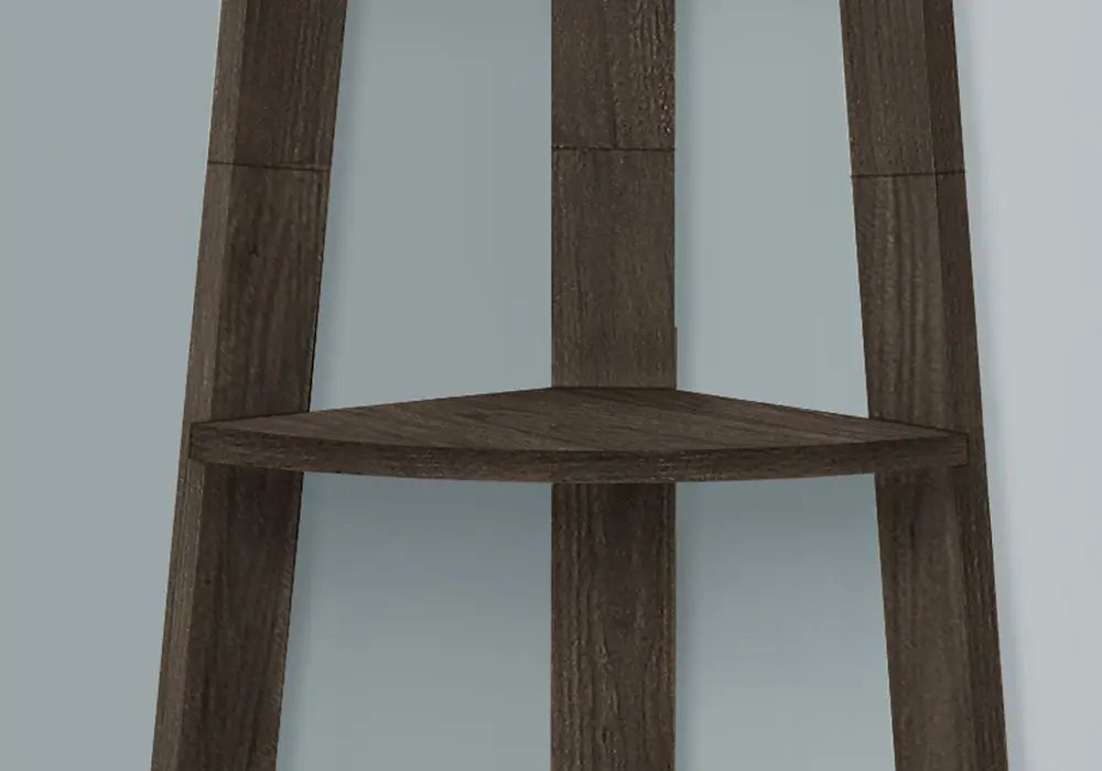 71" Oak Particle Board and Wood Five Tier Corner Bookcase - NOBLE HOME INTERIORS