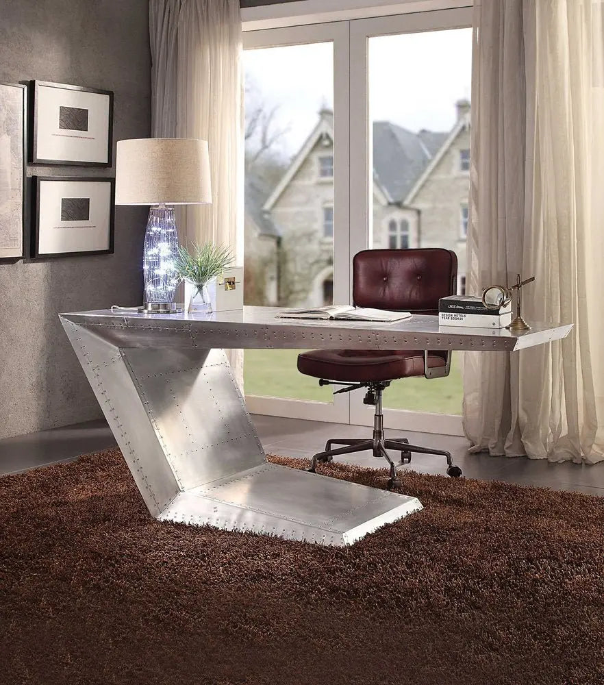 71" Silver Aluminum Writing Desk - NOBLE HOME INTERIORS