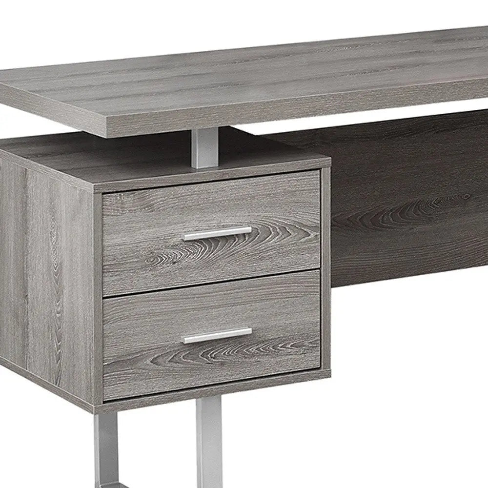 71" Taupe and Silver L Shape Computer Desk With Three Drawers - NOBLE HOME INTERIORS