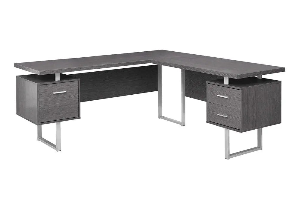 71" Taupe and Silver L Shape Computer Desk With Three Drawers - NOBLE HOME INTERIORS