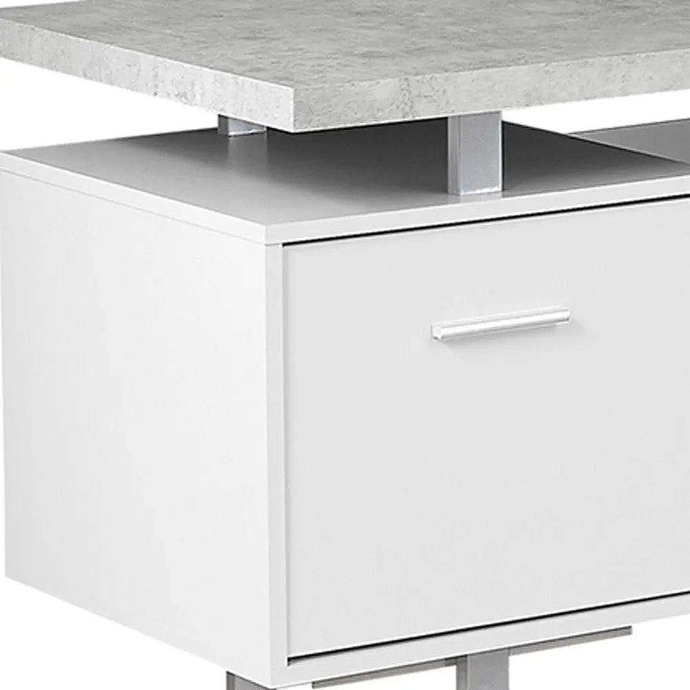 71" Taupe and Silver L Shape Computer Desk With Three Drawers - NOBLE HOME INTERIORS