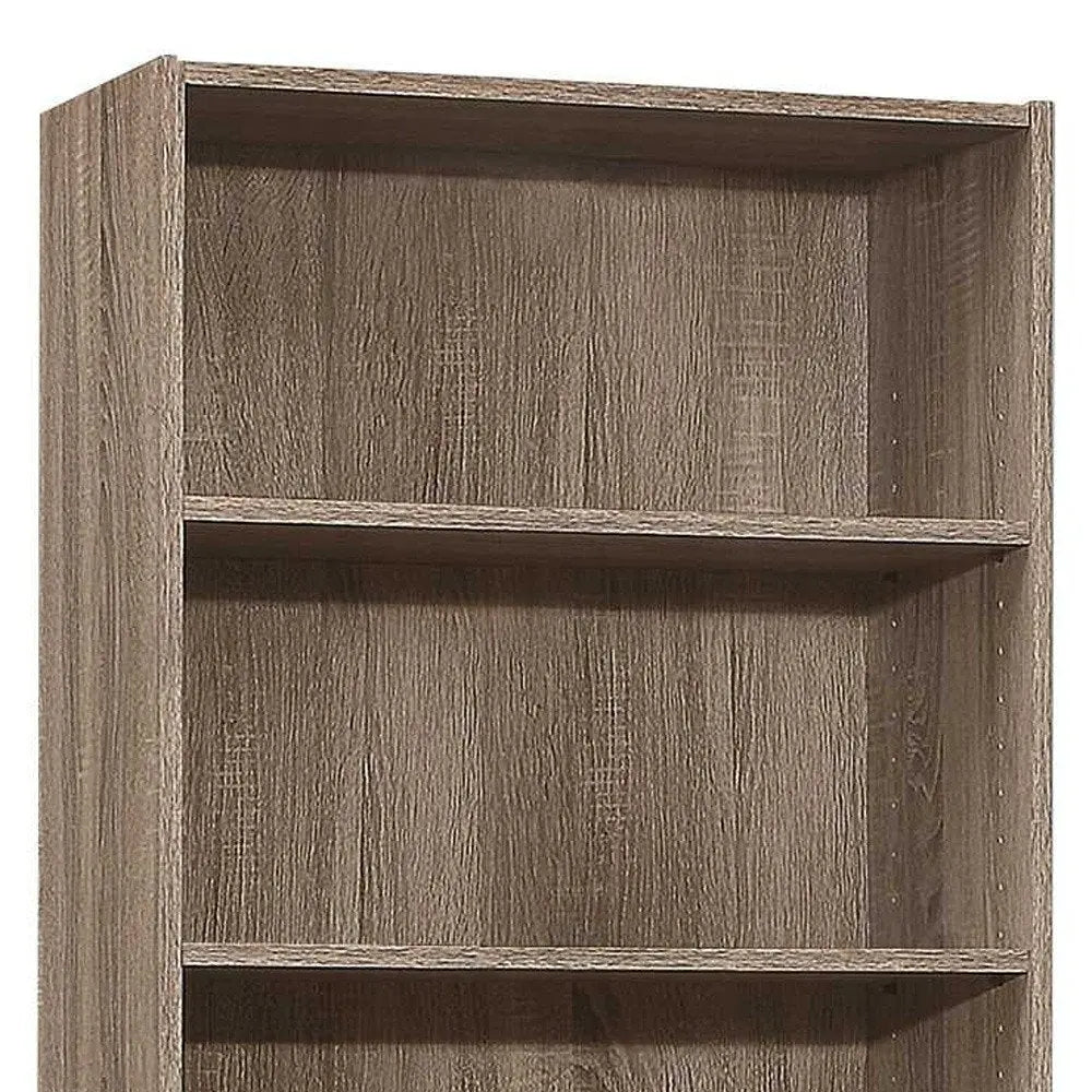 71" Taupe Distressed Wood Adjustable Five Tier Bookcase - NOBLE HOME INTERIORS