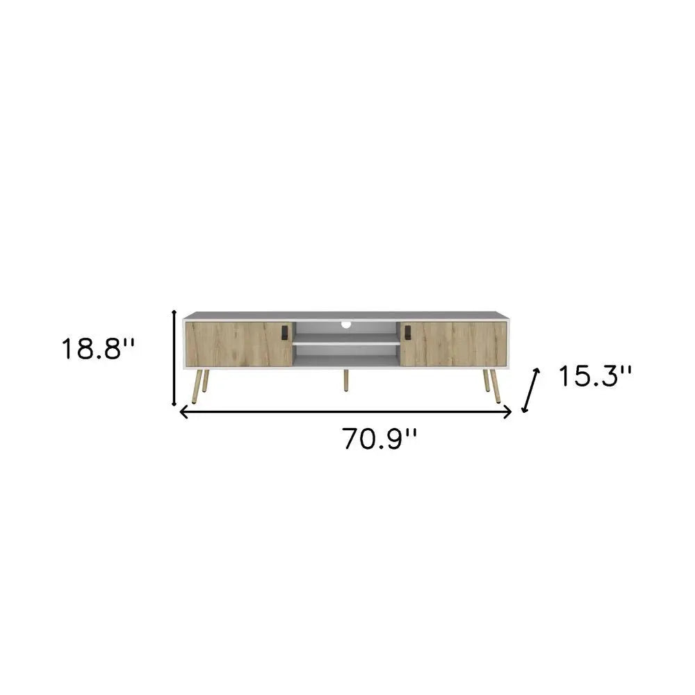 71" White And Beige Enclosed And Open Storage TV Stand - NOVA HOME FURNITURE