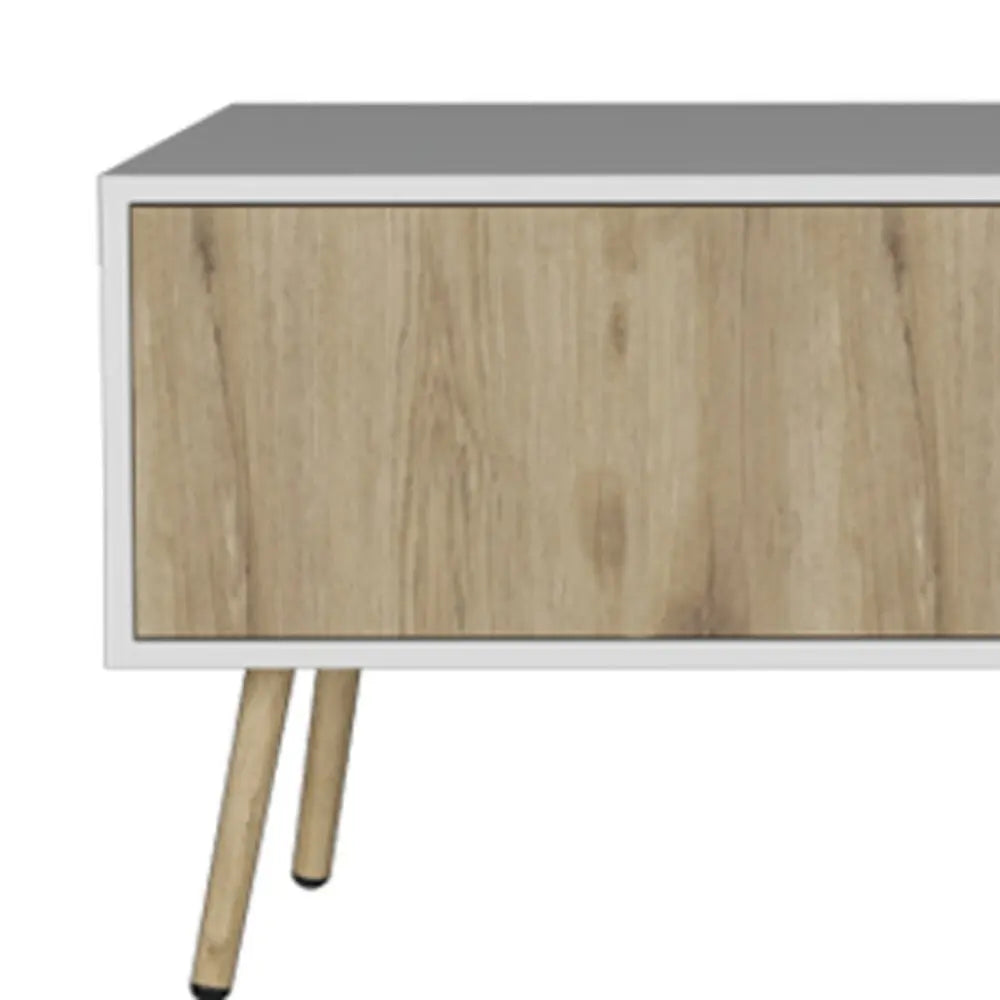 71" White And Beige Enclosed And Open Storage TV Stand - NOVA HOME FURNITURE