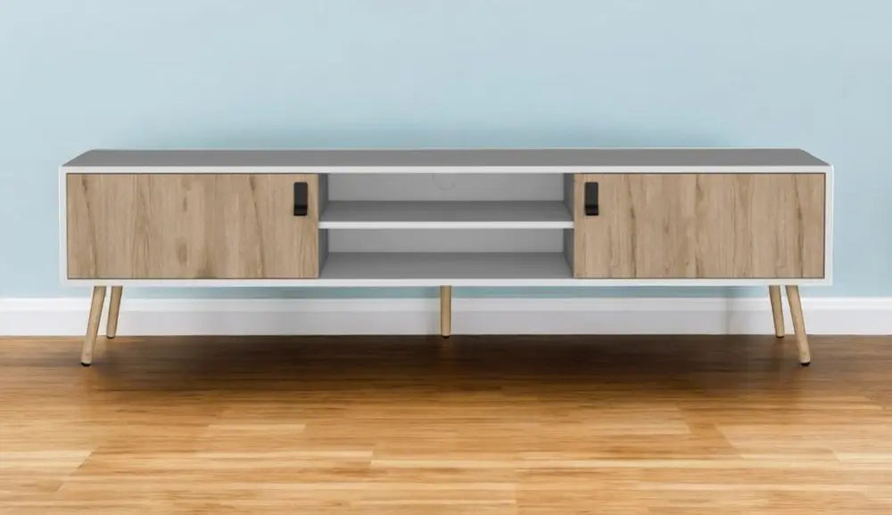 71" White And Beige Enclosed And Open Storage TV Stand - NOVA HOME FURNITURE