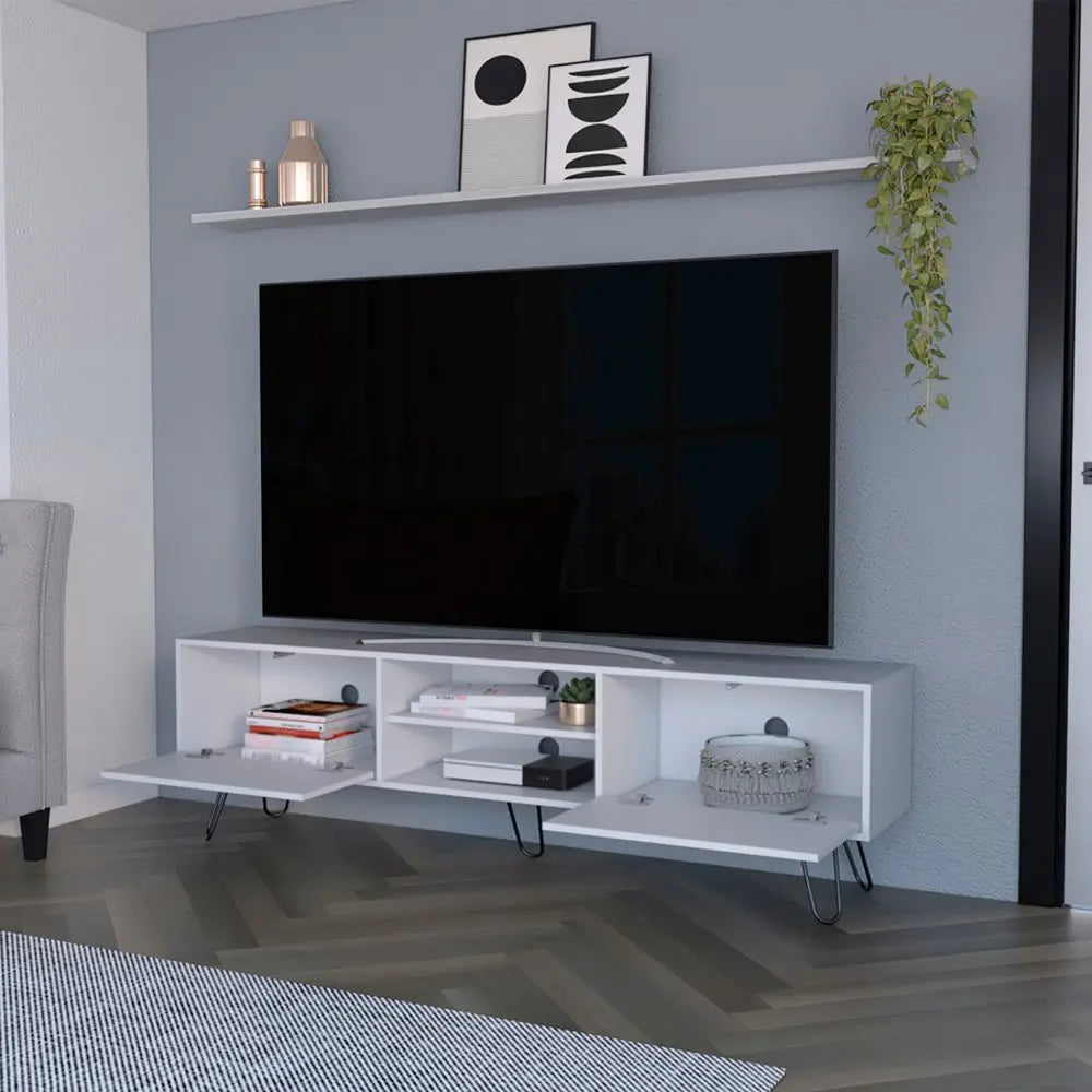 71" White Cabinet Open And Enclosed Storage TV Stand - NOVA HOME FURNITURE