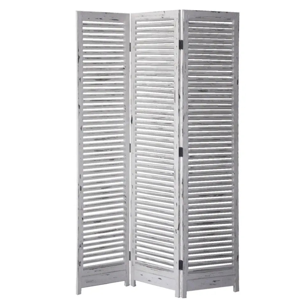 71" White Folding Three Panel Screen Room Divider - NOBLE HOME INTERIORS