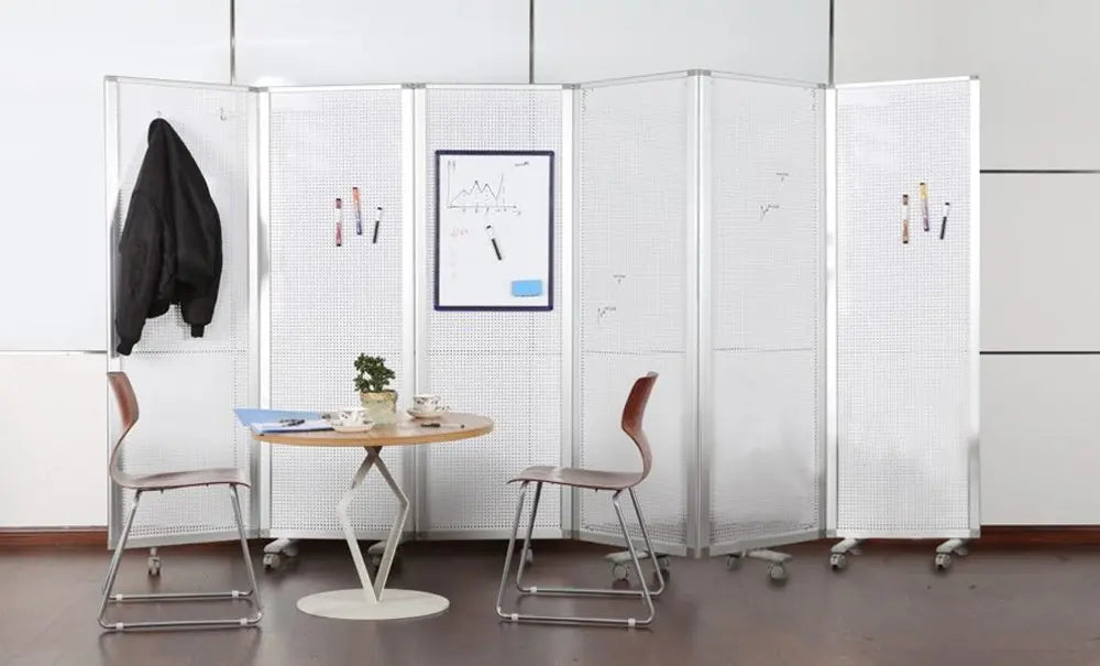 71" White Iron Folding Six Panel Screen Room Divider - NOBLE HOME INTERIORS