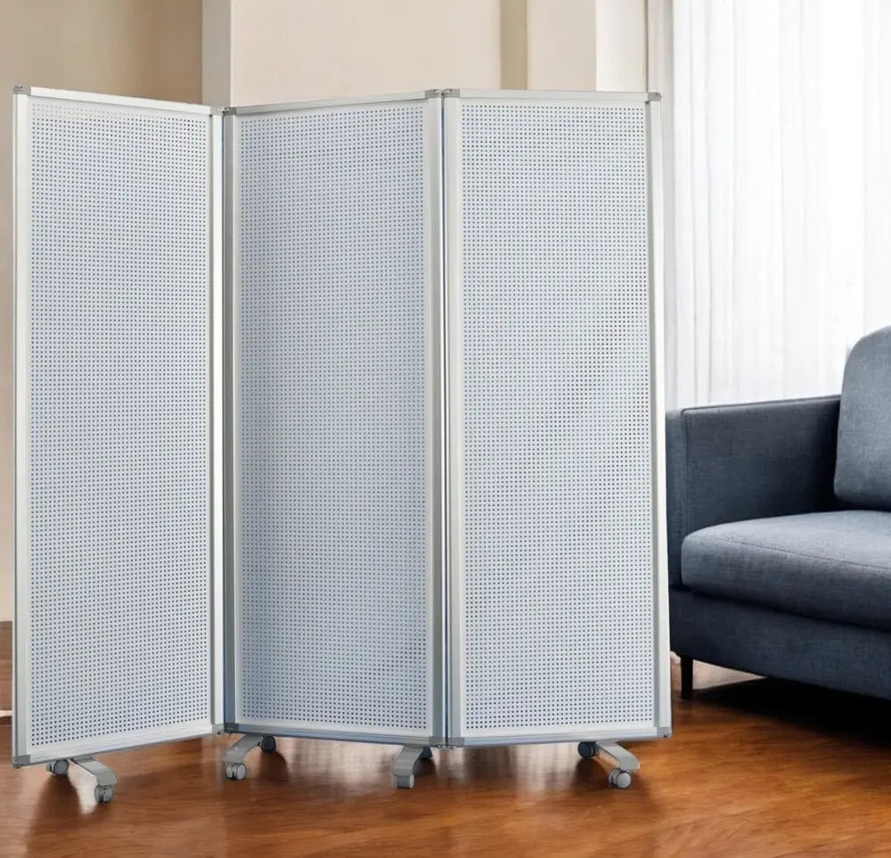 71" White Iron Folding Six Panel Screen Room Divider - NOBLE HOME INTERIORS