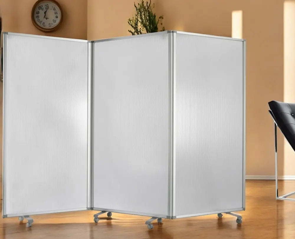 71" White Iron Folding Three Panel Screen Room Divider - NOBLE HOME INTERIORS