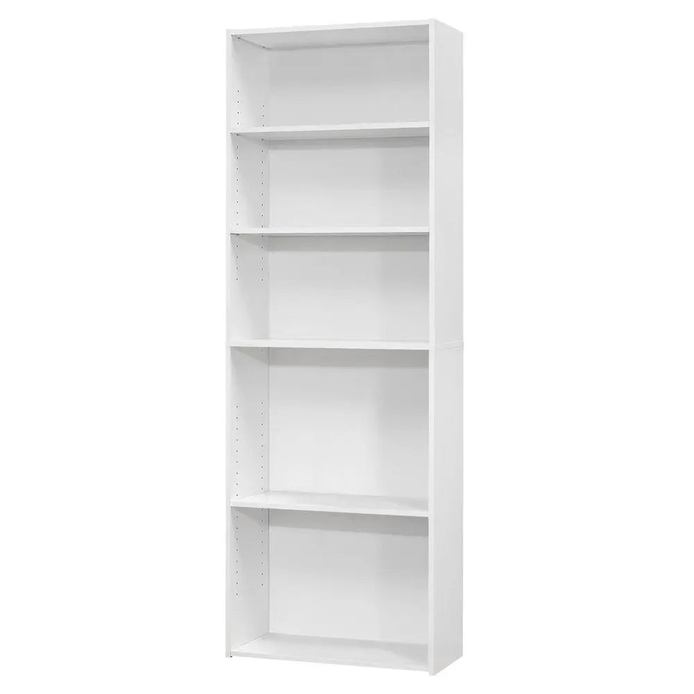 71" White Wood Adjustable Five Tier Bookcase - NOBLE HOME INTERIORS