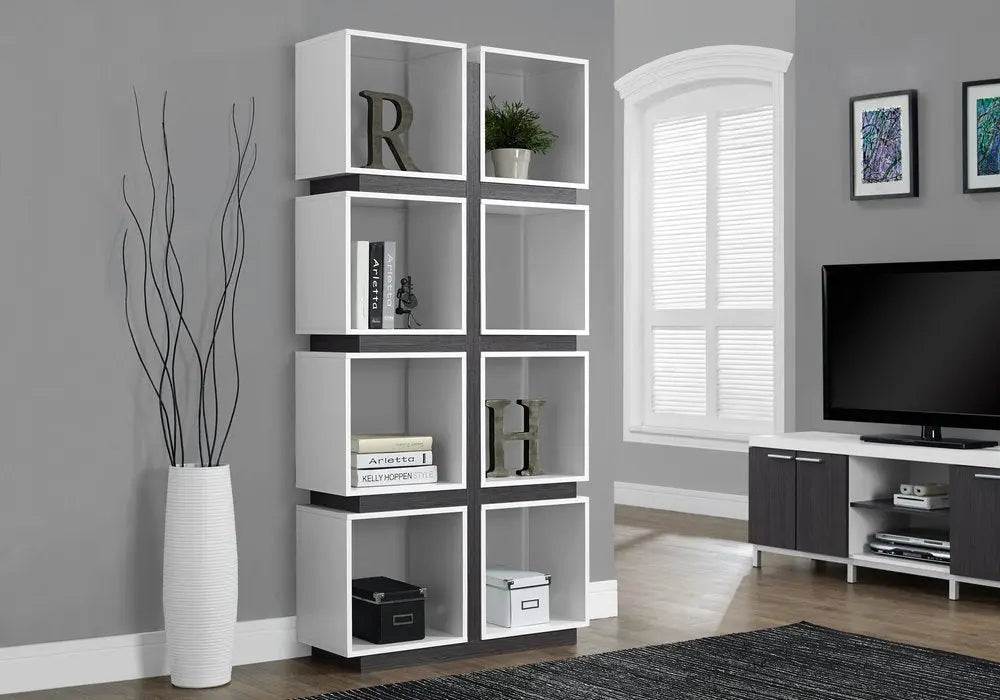 71" White Wood Eight Tier Cube Bookcase - NOBLE HOME INTERIORS