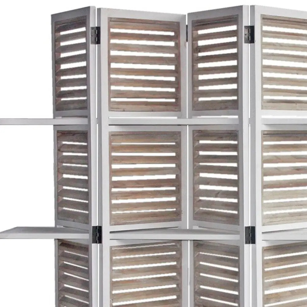 71" White Wood Folding Four Panel Screen Room Divider - NOBLE HOME INTERIORS