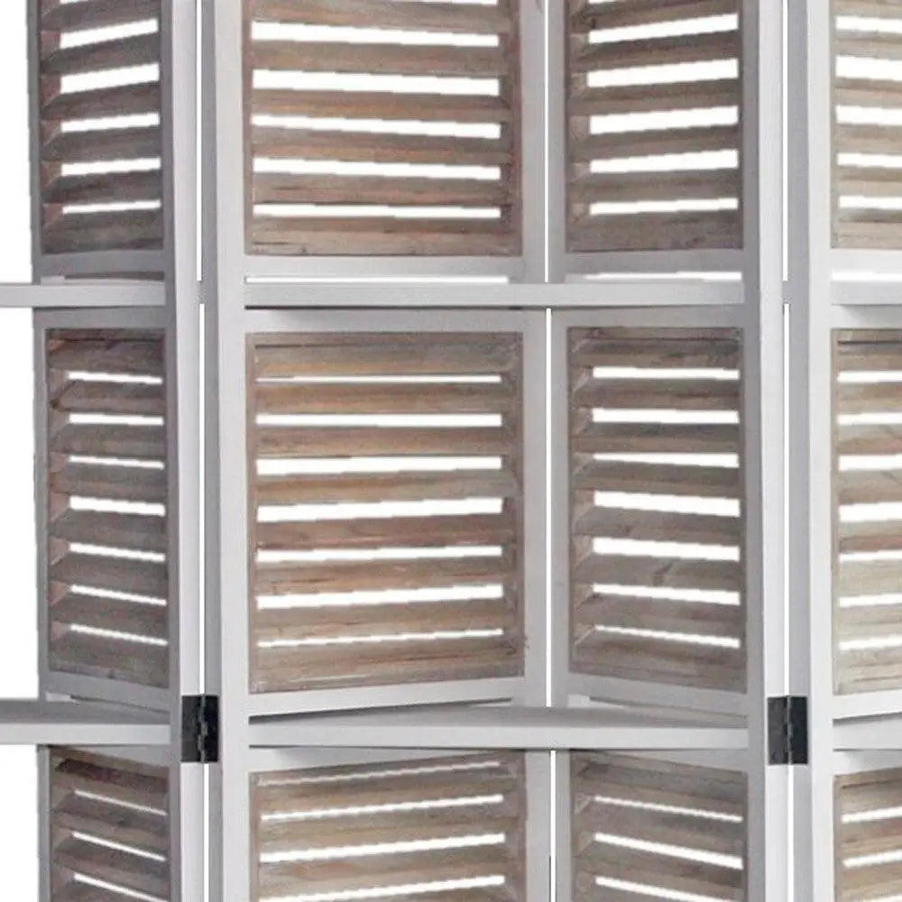 71" White Wood Folding Four Panel Screen Room Divider - NOBLE HOME INTERIORS