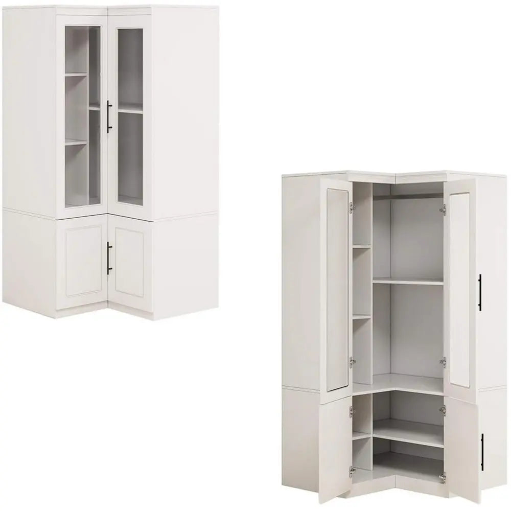 71" White Wood Four Door Corner Combo Dresser - NOBLE HOME INTERIORS
