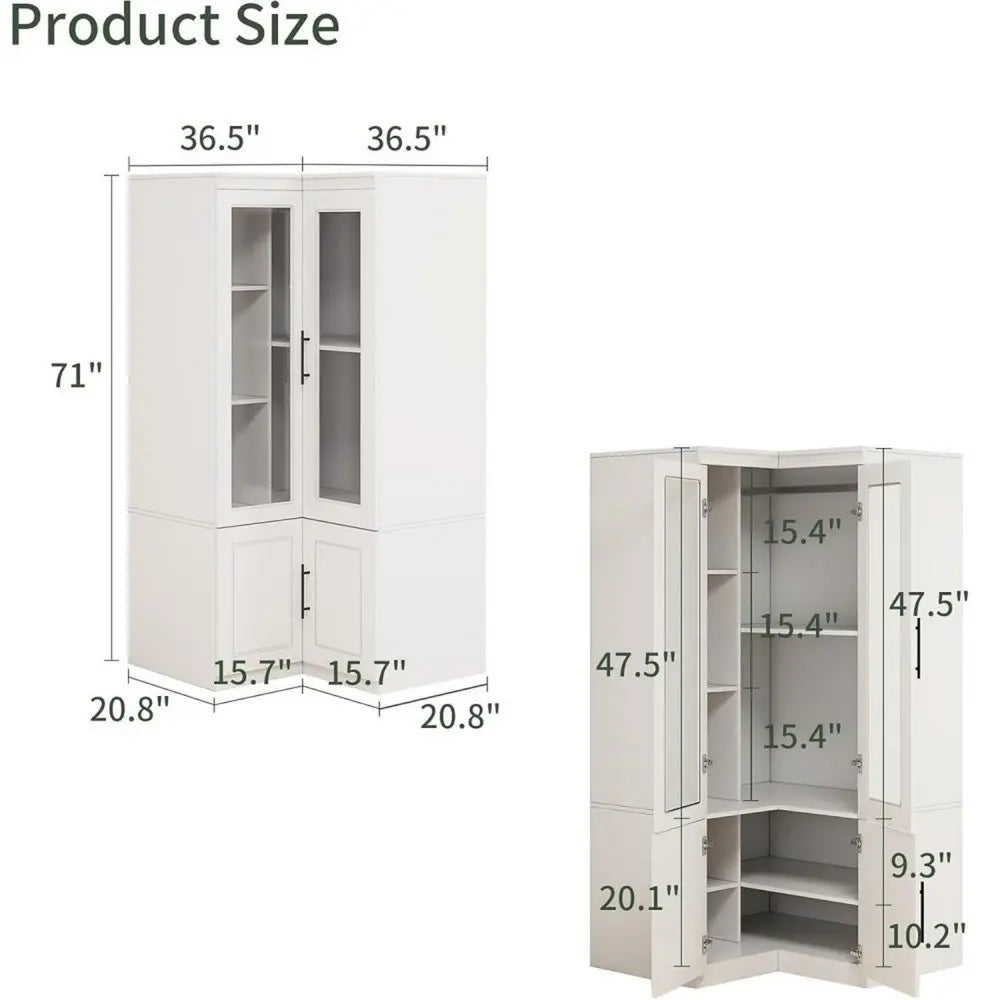 71" White Wood Four Door Corner Combo Dresser - NOBLE HOME INTERIORS