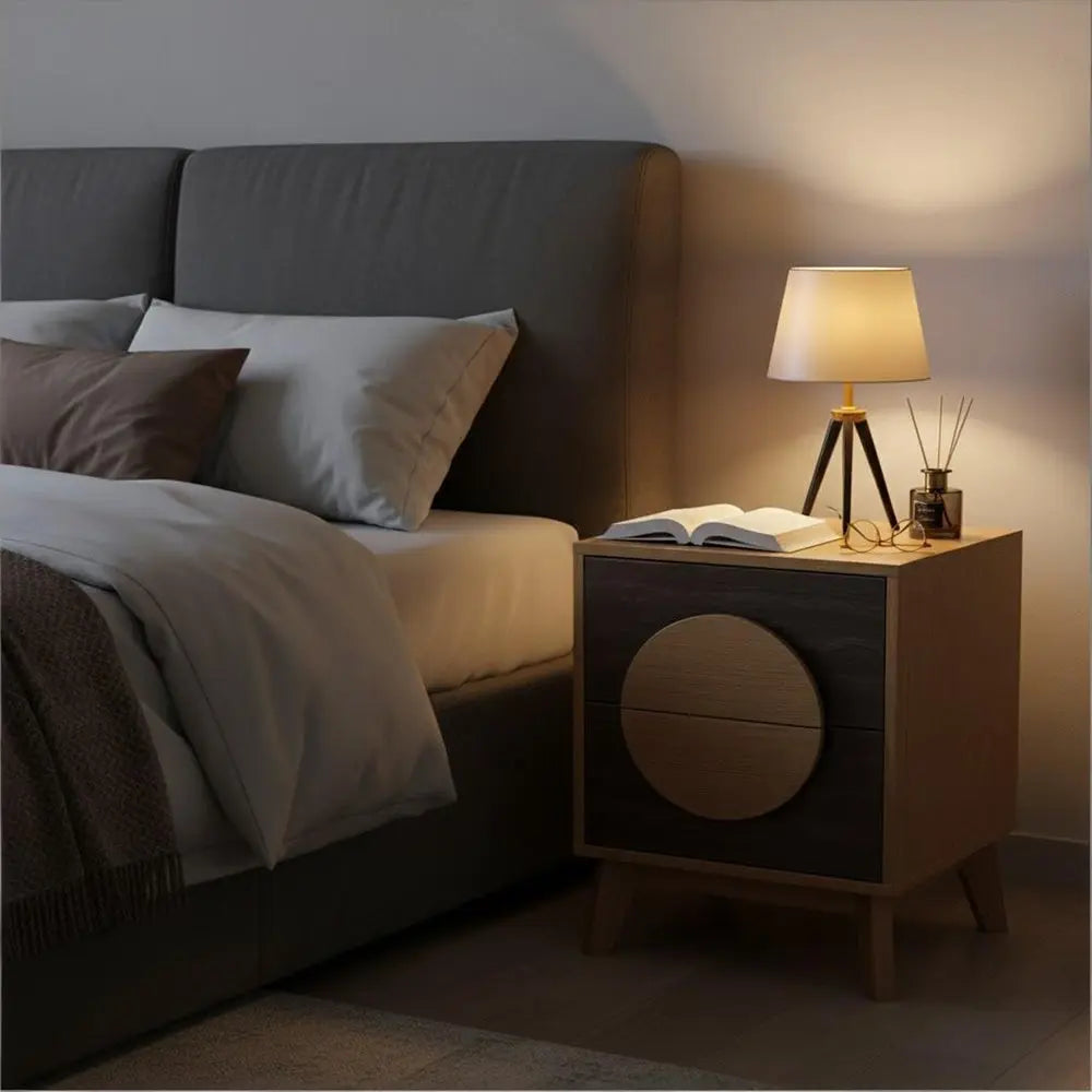 21" Oak And Dark Brown Solid Wood Square Two Drawer Nightstand HomeRoots