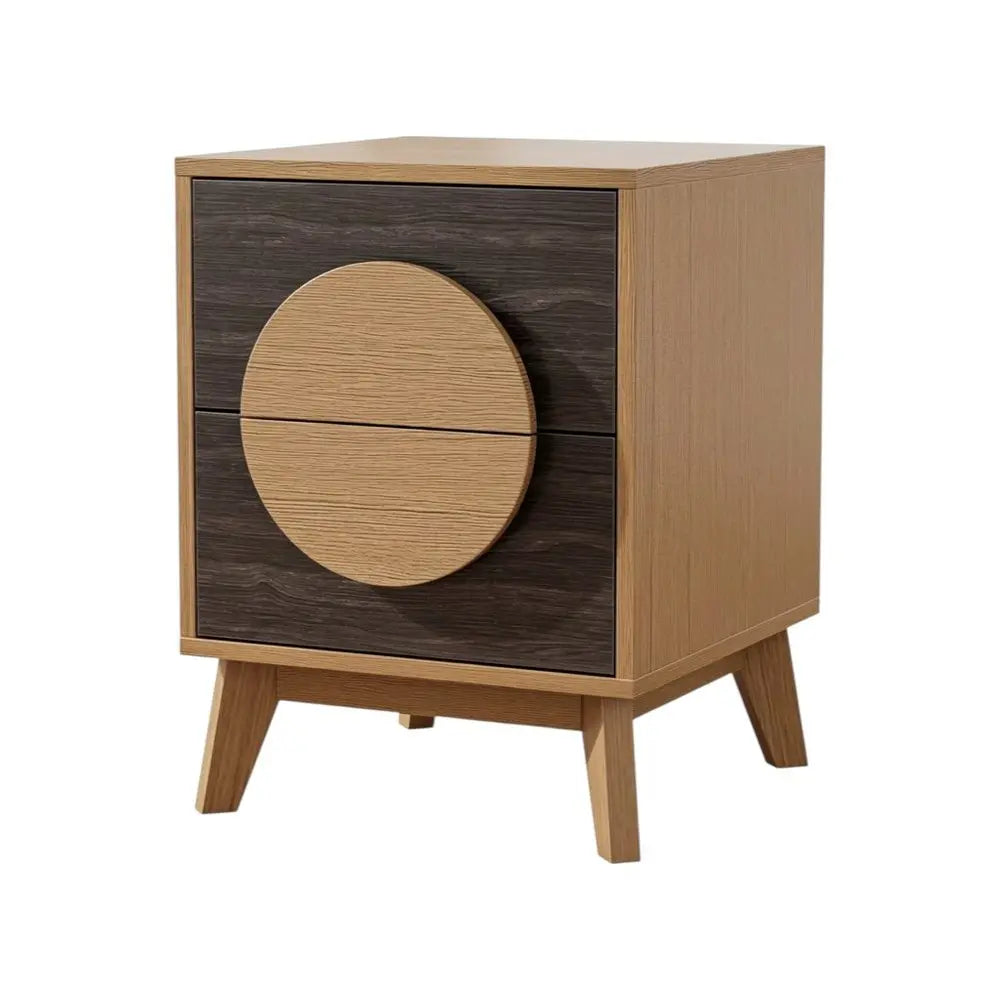 Set of Two 21" Oak And Dark Brown Solid Wood Square Two Drawer Nightstands HomeRoots