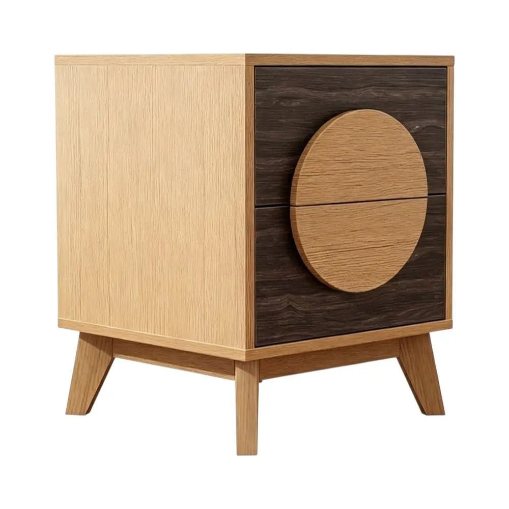 Set of Two 21" Oak And Dark Brown Solid Wood Square Two Drawer Nightstands HomeRoots