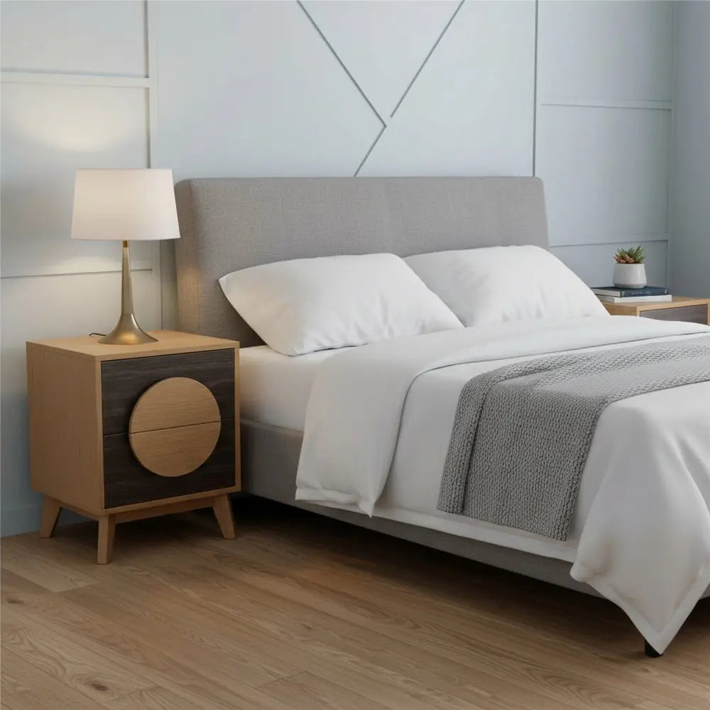 Set of Two 21" Oak And Dark Brown Solid Wood Square Two Drawer Nightstands HomeRoots