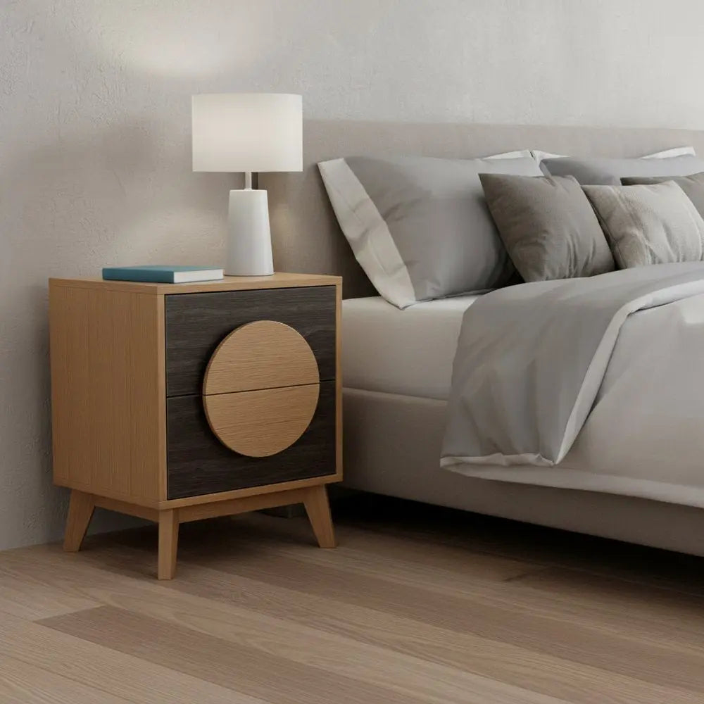 Set of Two 21" Oak And Dark Brown Solid Wood Square Two Drawer Nightstands HomeRoots