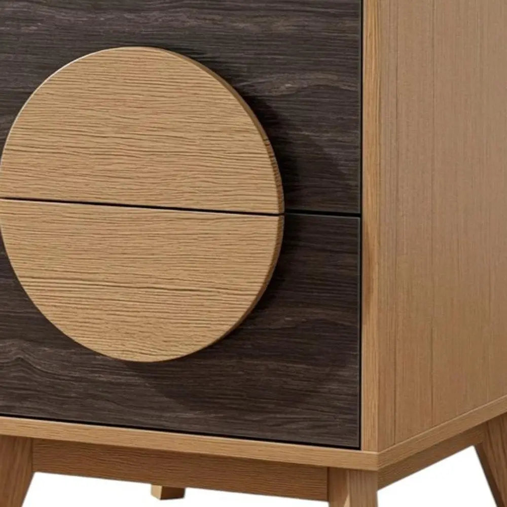 Set of Two 21" Oak And Dark Brown Solid Wood Square Two Drawer Nightstands HomeRoots