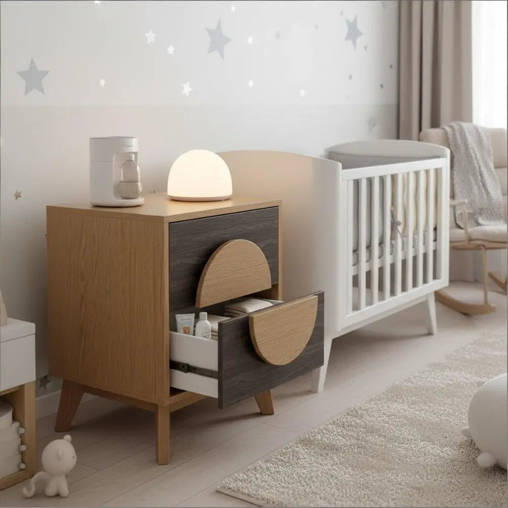 Set of Two 21" Oak And Dark Brown Solid Wood Square Two Drawer Nightstands HomeRoots