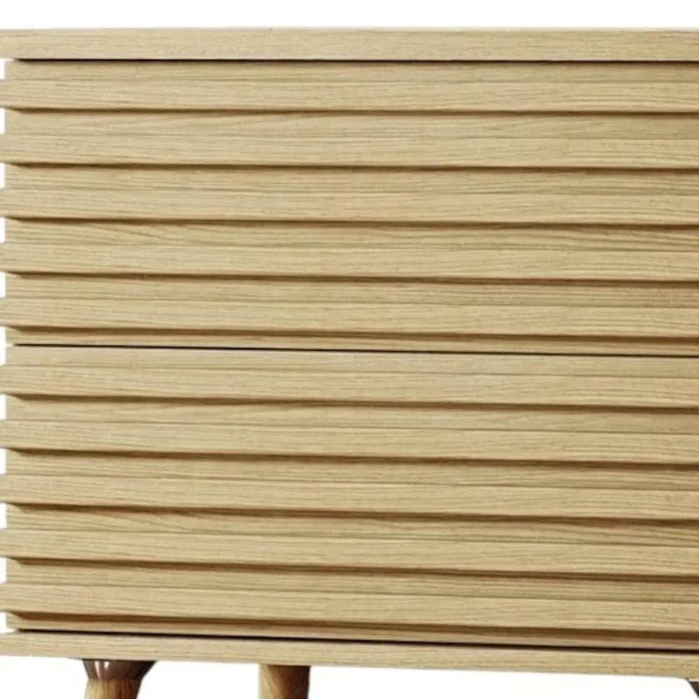23" Natural Solid Wood Ribbed Texture Two Drawer Nightstand HomeRoots