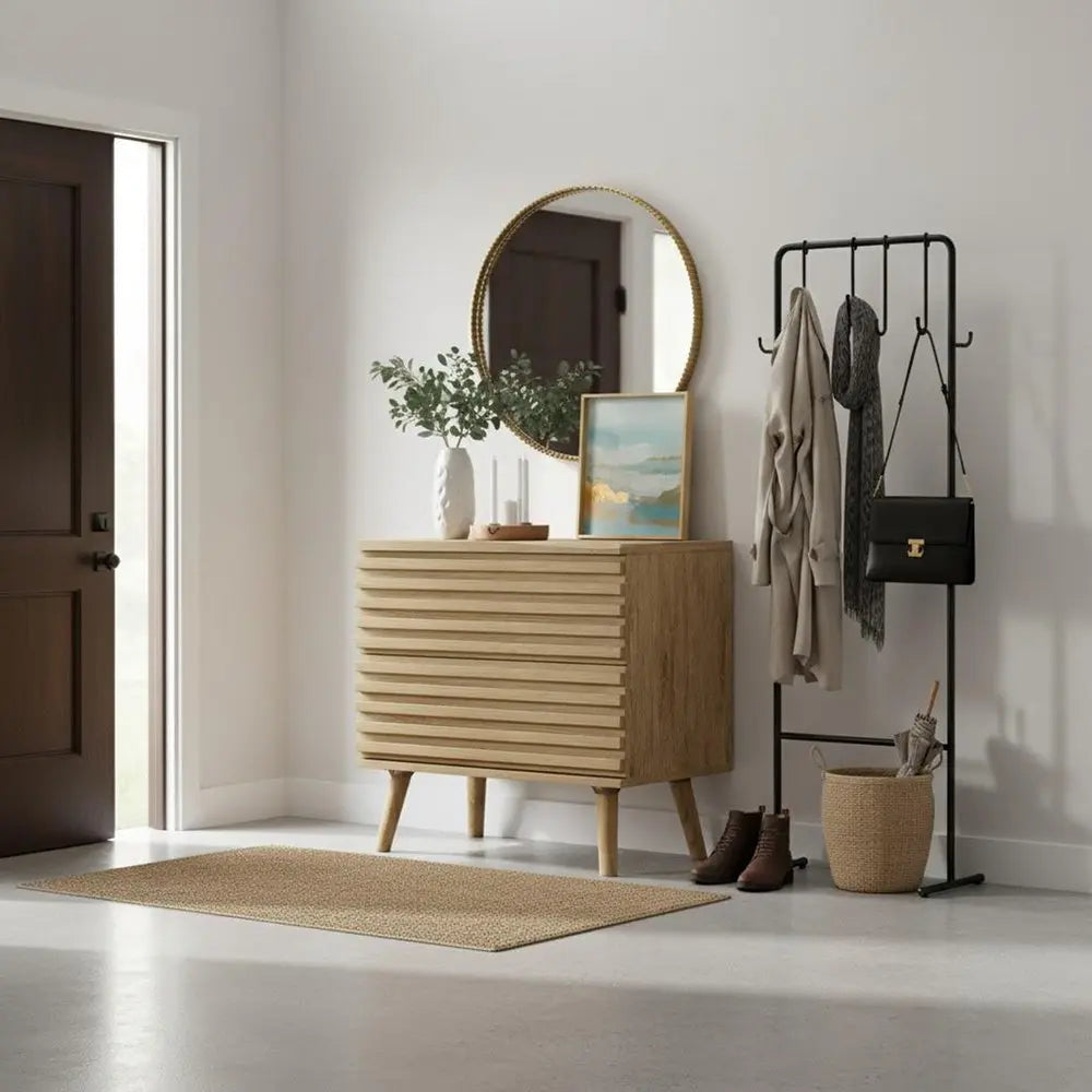 23" Natural Solid Wood Ribbed Texture Two Drawer Nightstand HomeRoots