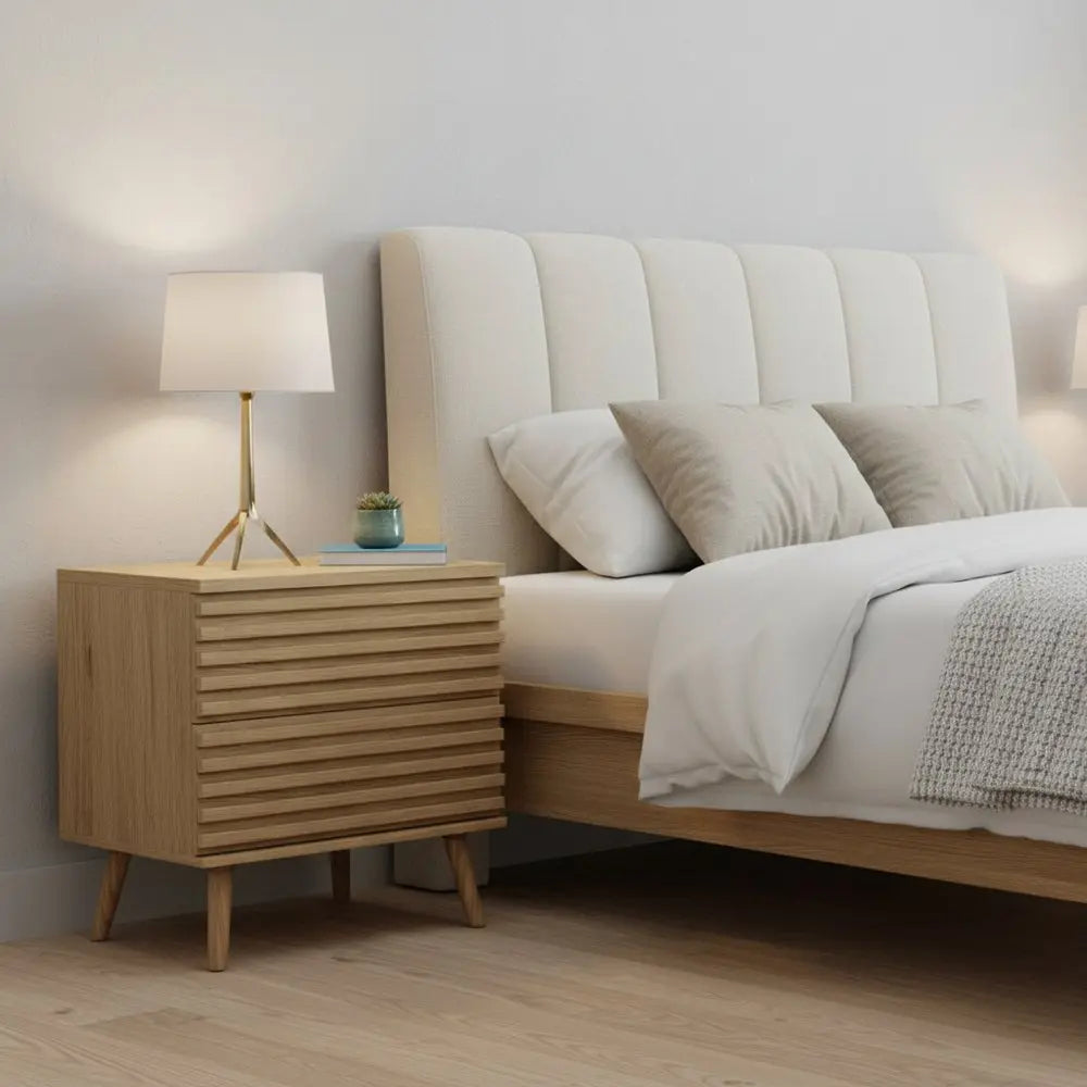 Set of Two 23" Natural Solid Wood Ribbed Texture Two Drawer Nightstand HomeRoots