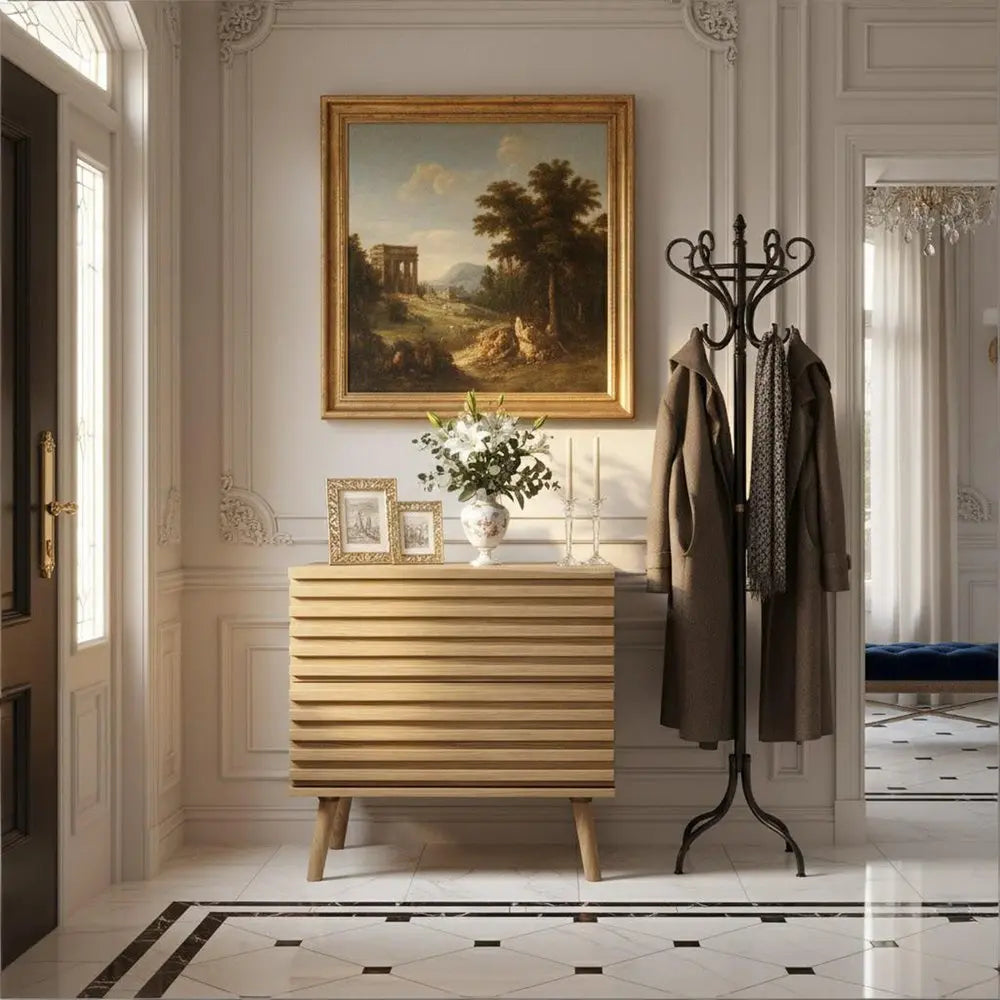 Set of Two 23" Natural Solid Wood Ribbed Texture Two Drawer Nightstand HomeRoots