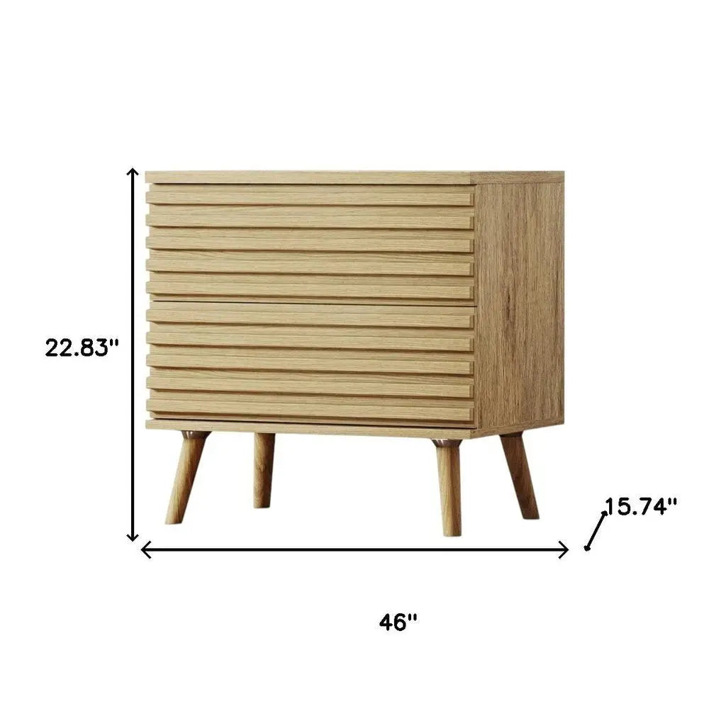 Set of Two 23" Natural Solid Wood Ribbed Texture Two Drawer Nightstand HomeRoots