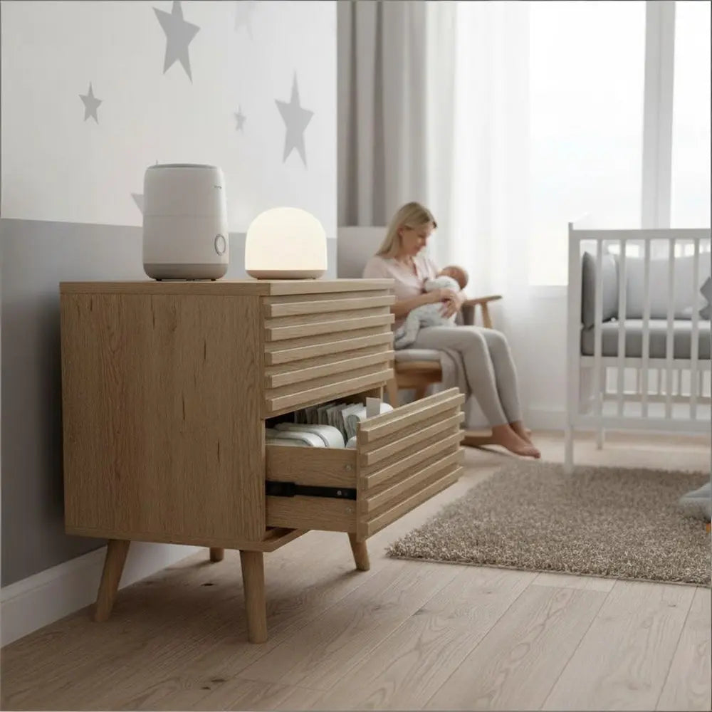 Set of Two 23" Natural Solid Wood Ribbed Texture Two Drawer Nightstand HomeRoots