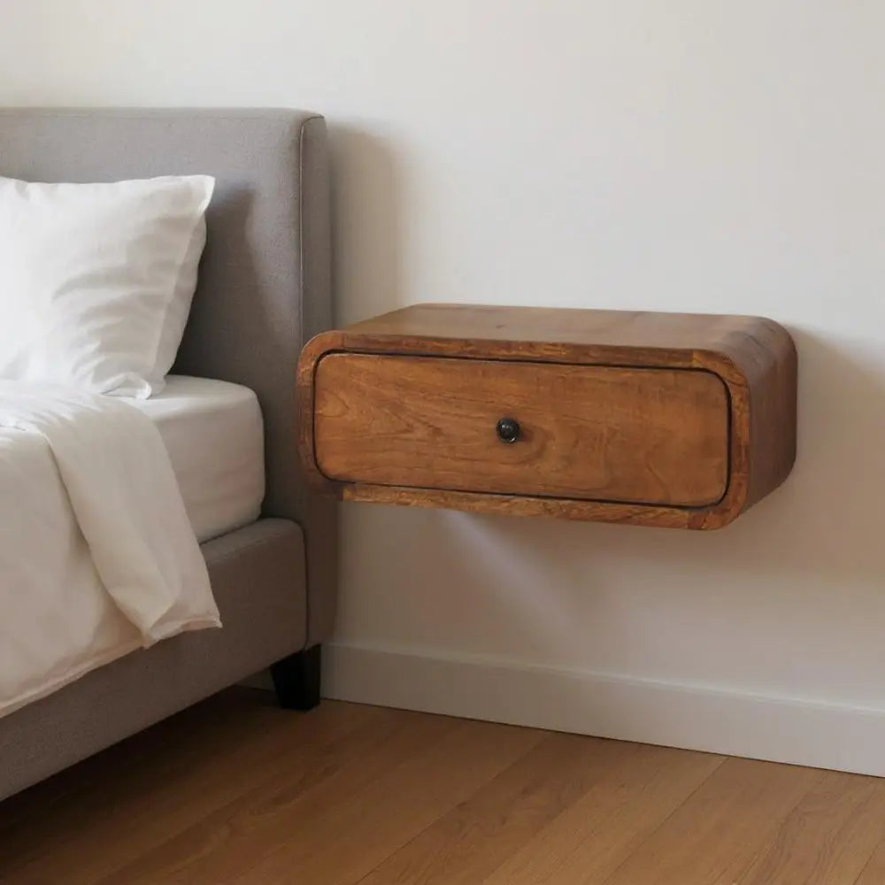 18" Chestnut Solid Wood Distressed One Drawer Floating Nightstand HomeRoots