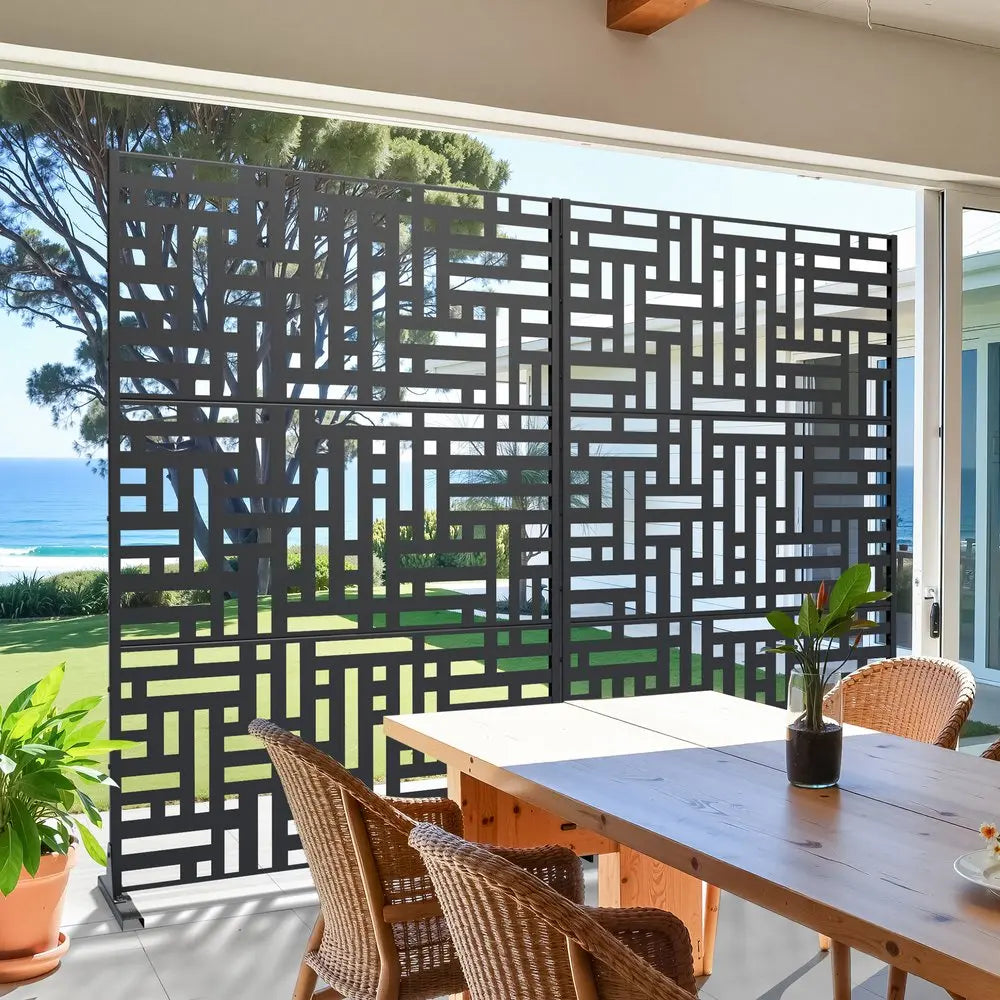 72" Black Metal Six Panel Screen Room Divider HomeRoots