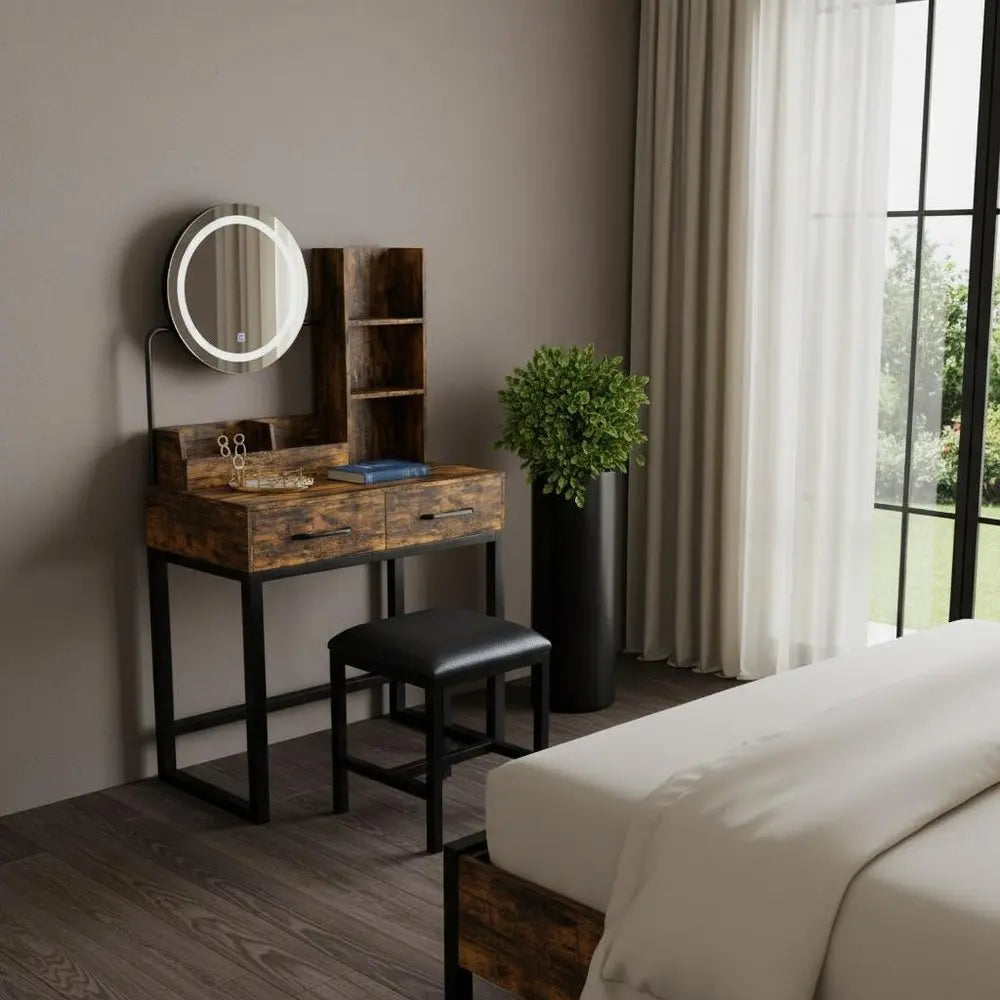 31" Brown Wood Lighted Two Drawer Dresser HomeRoots