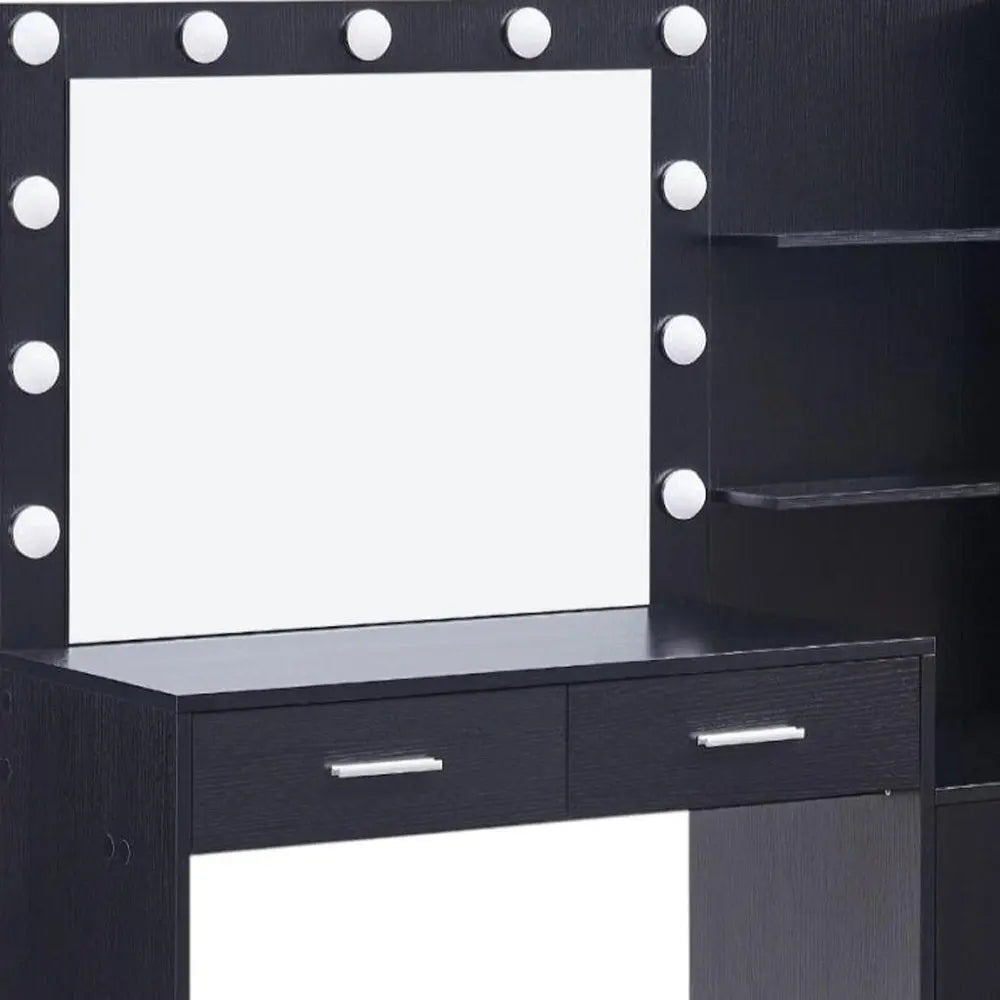 46" Black Wood Lighted Two Drawer Dresser HomeRoots