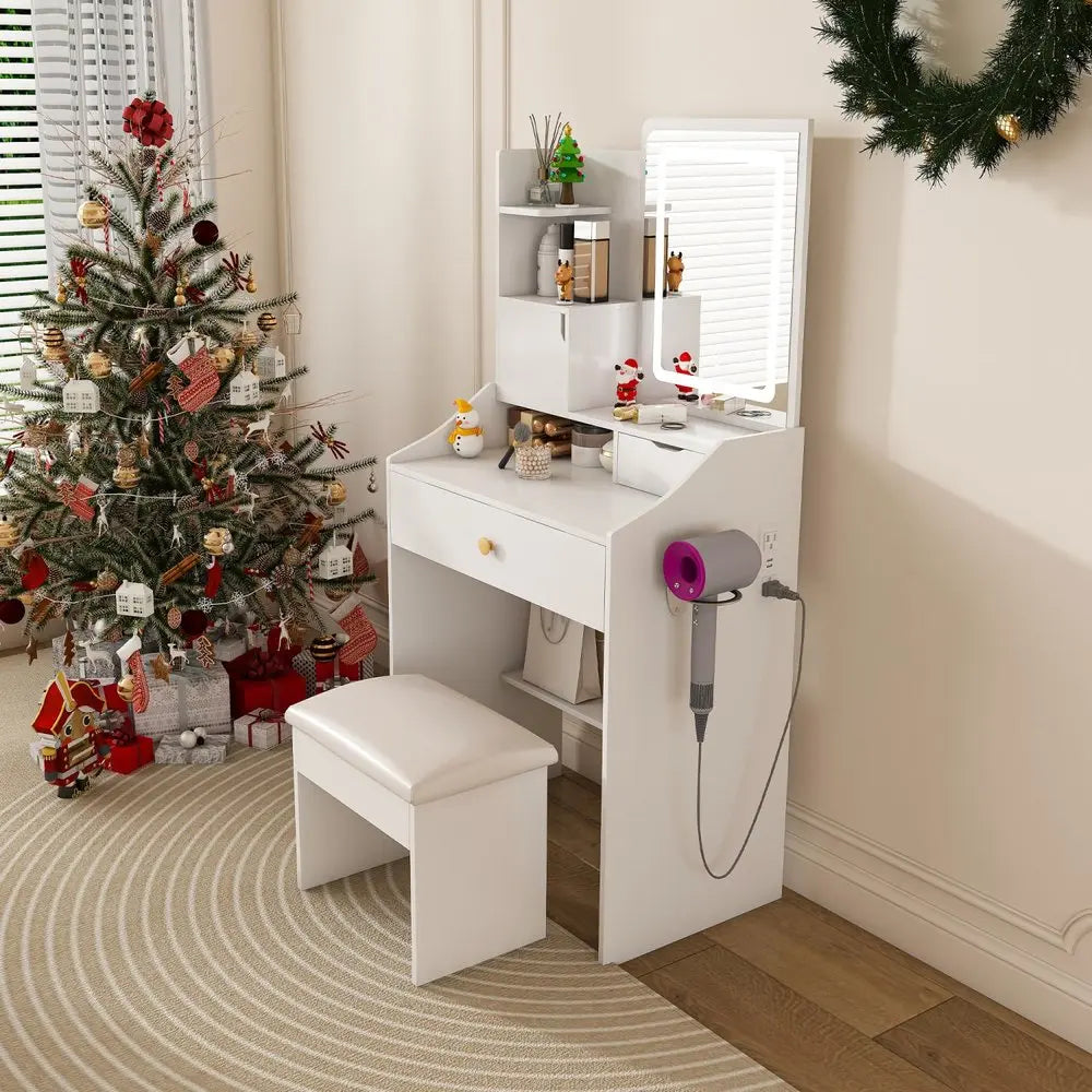 43" White Wood Lighted Two Drawer Dresser HomeRoots