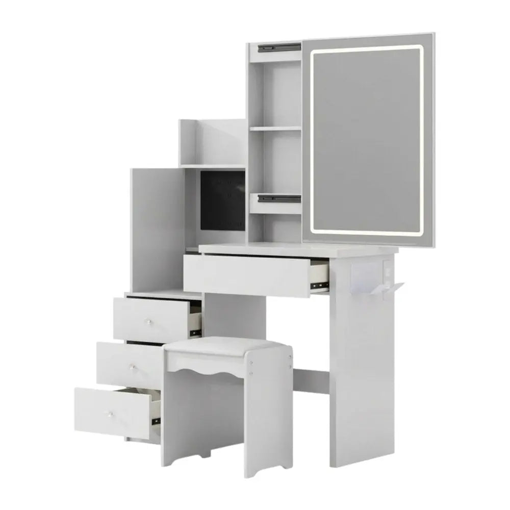 35" White Wood Lighted Four Drawer Dresser HomeRoots