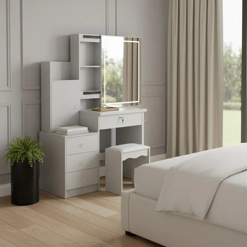 35" White Wood Lighted Four Drawer Dresser HomeRoots