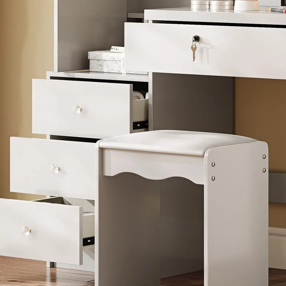 35" White Wood Lighted Four Drawer Dresser HomeRoots